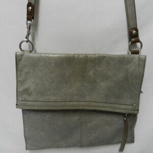 HOBO brand Leather fold over crossbody messenger bag purse bag pocket gray brown